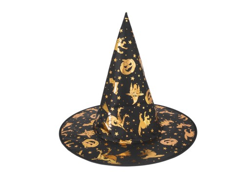 Čierno-zlatý halloweensky čarodejnícky klobúk