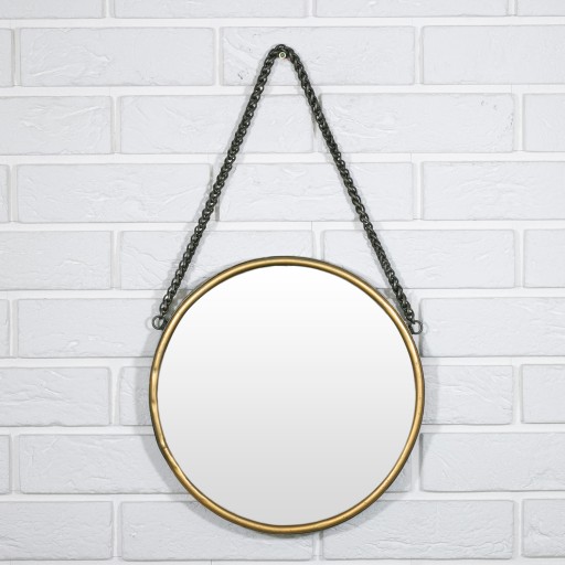 ZRKADLO NA REŤAZKE, štýl loft, zlatý priemer. 30 cm