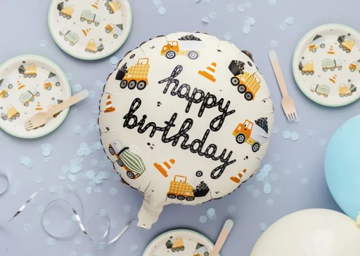 Happy Birthday fóliový balón - stavebné vozidlá 35 cm