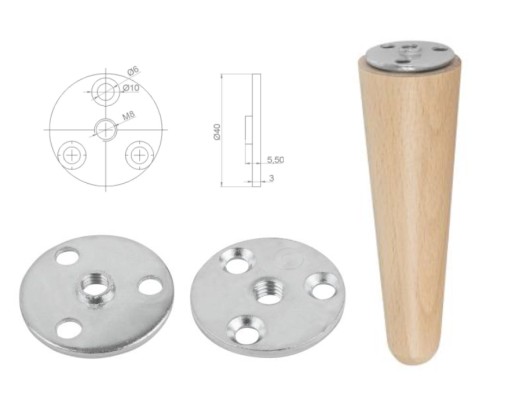 ROVNÁ drevená noha 13 cm s osadením BUK