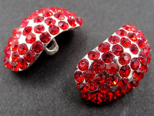 23mm Ozdobné gombíky 1ks STRIEBORNÉ zirkóny ČERVENÉ OZ41 8697