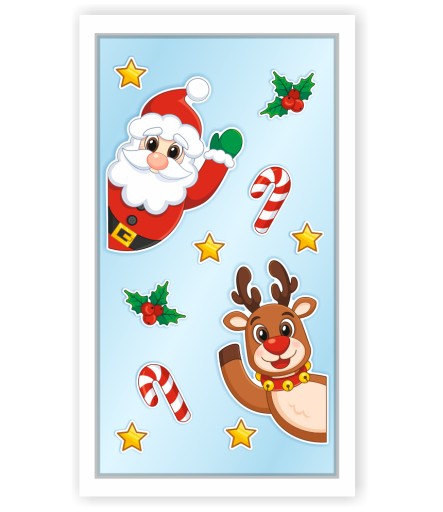 Zimná vianočná dekorácia na okenné dvere SANTA AND THE SINDEER ~A3 obojstranná