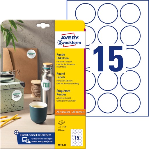 AVERY okrúhle štítky 51mm 6225-10