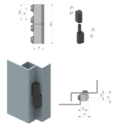 Skrutkovaný bočný pánt 32x17mm