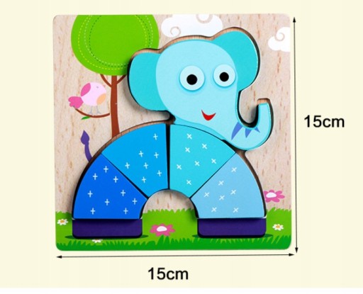 DREVENÉ BLOKY VZDELÁVACIE HÁDANKY POSTAVY SLON 3D MONTESSORI