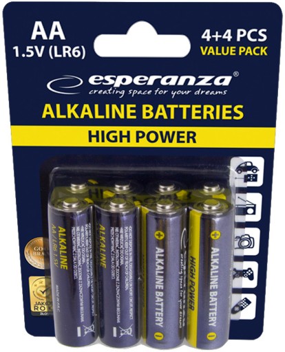 ESPERANZA POWERFUL AA alkalické batérie Dlhá životnosť bez ortuti a kadmia x 8