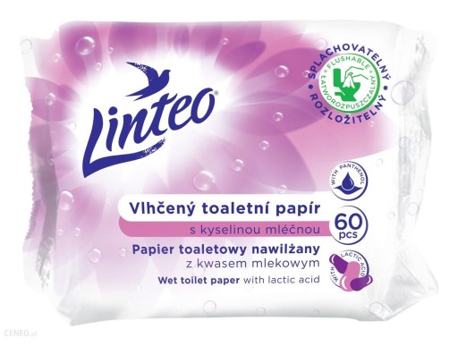 LINTEO Lactic Acid vlhčený toaletný papier 60 ks ľahko rozpustný