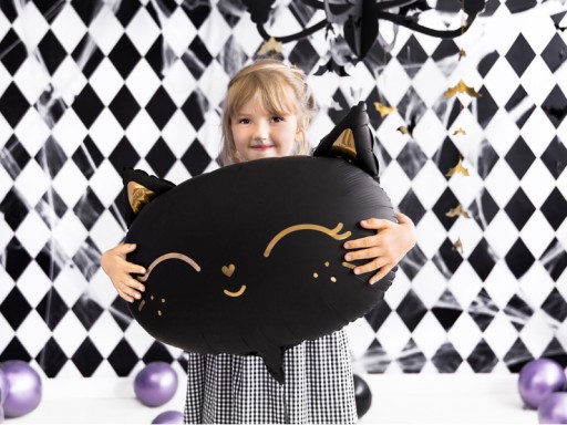 Šťastný HALLOWEENSKÝ BALÓN, ČIERNA MAČIČKA