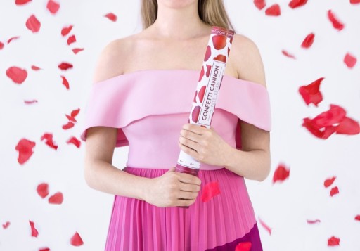 Tubusová streľba s konfetami, bordové lupene ruží, 40 cm, Valentín