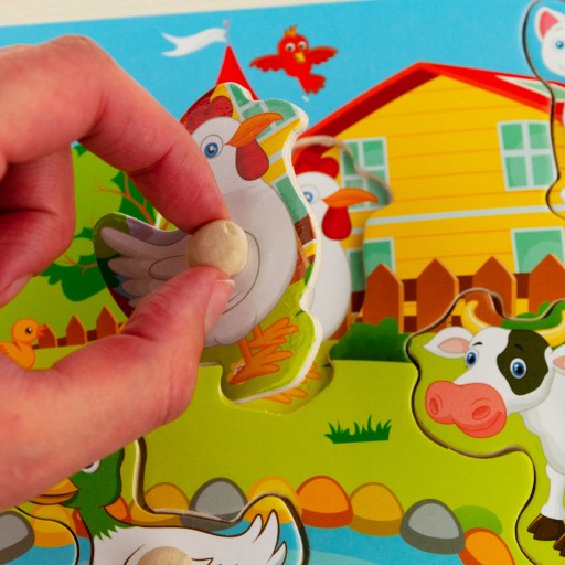 INTERAKTÍVNA HRAČKA VZDELÁVACIE DREVENÉ BLOKY PRE DETI FARM PUZZZZ