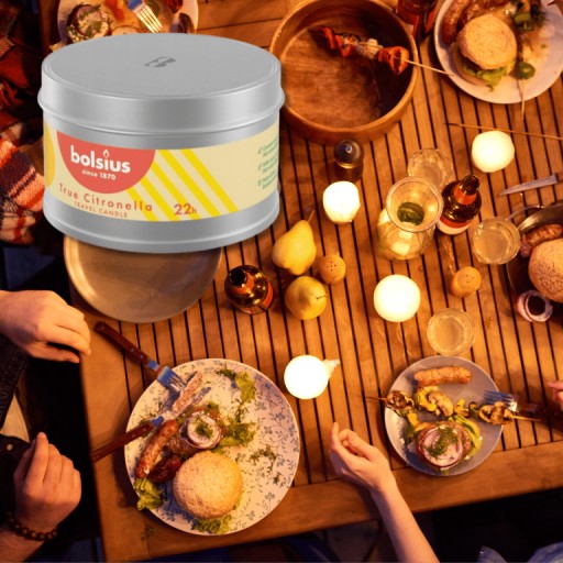 Sviečka v plechovke 49/80 Citronella žltá, ozdobný Bolsius pre KOMÁRE