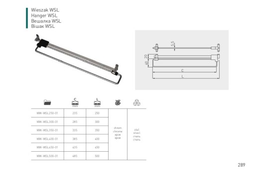 VEŠIAK POSUVNÝ 500mm *GTV* chróm