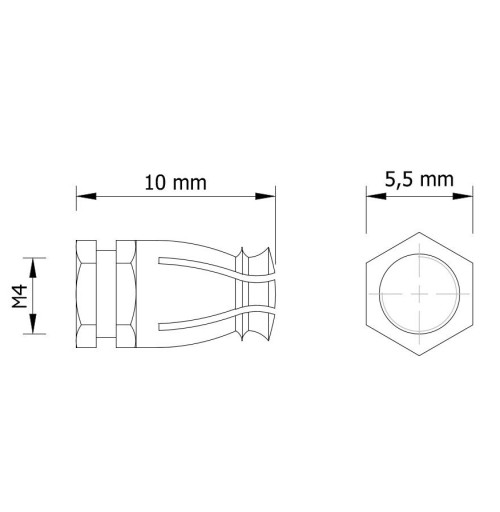 10x M4 x 10 mm mosadzný kĺb bez dilatačnej guľôčky