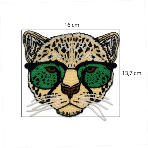 PATCH výšivka Leopardí kocúr so zelenými okuliarmi