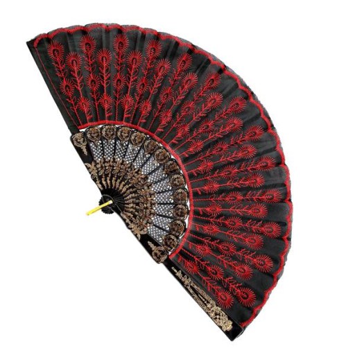 ŠPANIELSKY VENTILÁTOR ČIERNE ČERVENÉ FLAMENCO