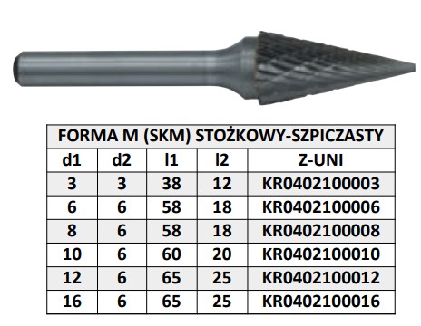 Rezací rotačný pilník špicatý 3x12x3 M Krypton