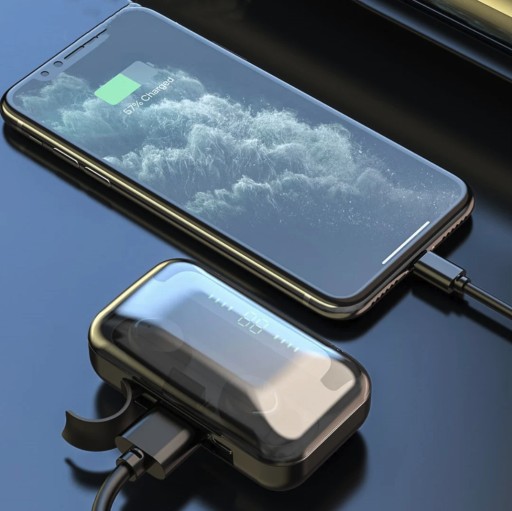 BEZDRÔTOVÉ SLÚCHADLÁ DO UŠÍ BLUETOOTH 5.1 BT + VSTAVANÁ LED POWERBANK