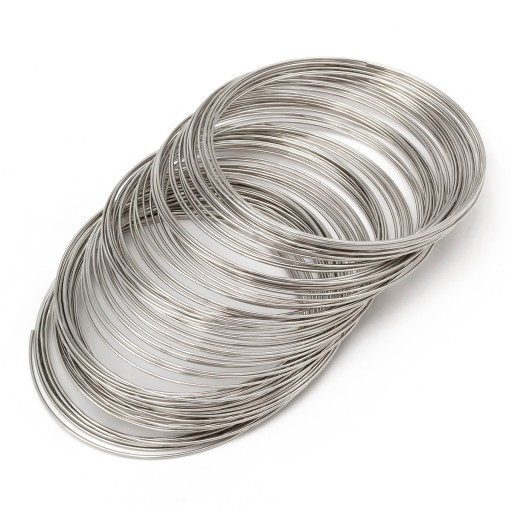 Pamäťový drôt na náramky, oceľ, platina, 65 x 0,5 mm, 50 rebier