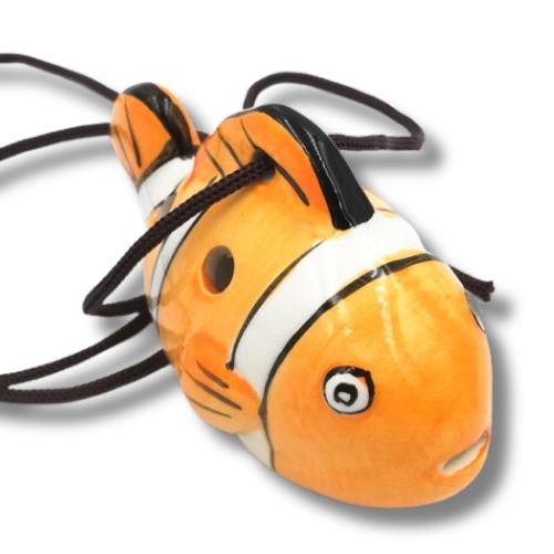 mini OCARINA keramická NEMO FISH, oranžová, 6 dier, noty