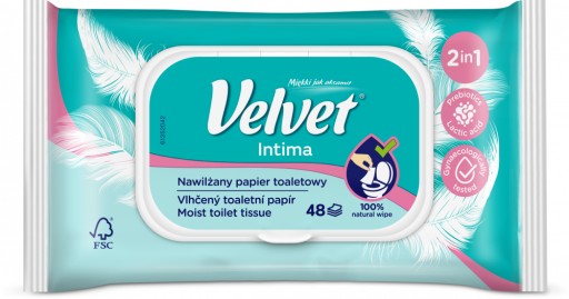 VELVET INTIMA 2V1 VLHČENÝ TOALETNÝ PAPIER Utierky na INTÍMNU HYGIENU