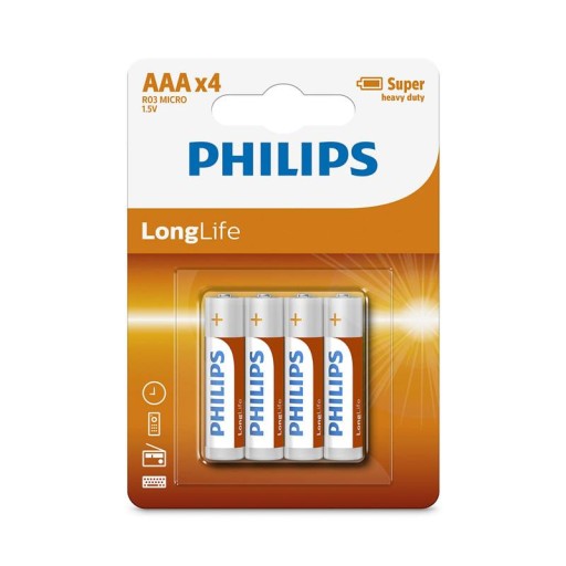 4x PHILIPS R03L4B/10 AAA R3 1,5V ZINKOVÁ BATÉRIA