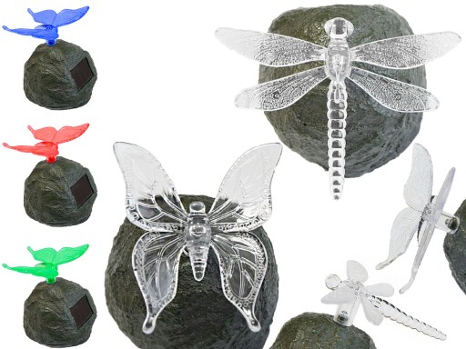 LED solárne svietidlo BUTTERFLY DRAGONFLY na kameni RGB P-605