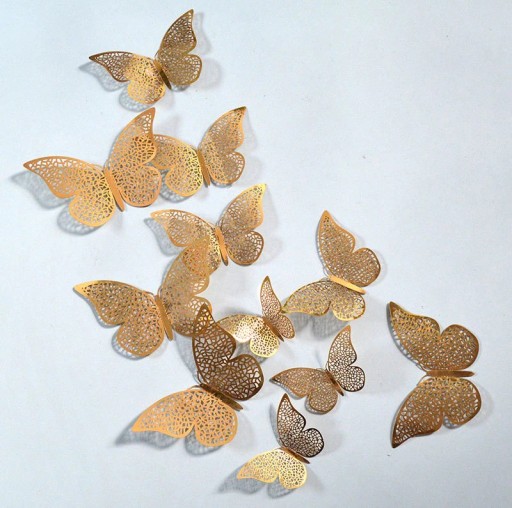 Nálepky na stenu 3D Gold Openwork Butterflies 12 ks.