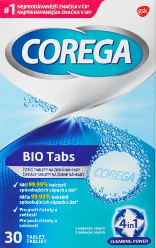 COREGA Bio Tabs tablety na čistenie zubných protéz 30 kusov