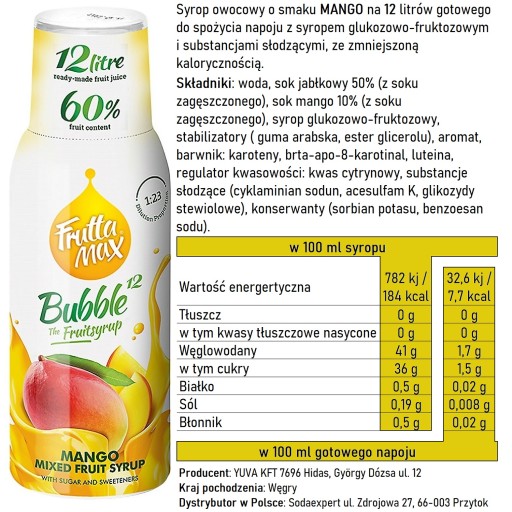 Sirup do Soda FruttaMax MANGO karbonizátor 500 ml na 12 l