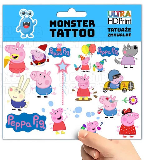 UMÝVAJÚCE DOČASNÉ TETOVANIE PRE DETI DETSKÉ PEPPA PIG ORIGINÁLNE DIZAJNY