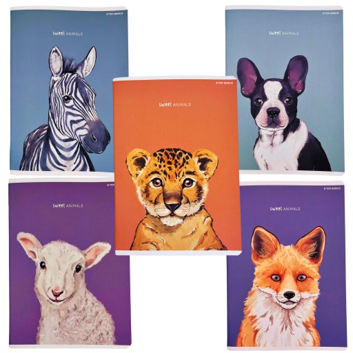 5 x kockovaný zošit Sweet Animals do školy