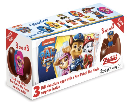 Zaini Paw Patrol Chocolate Eggs 3 Pack