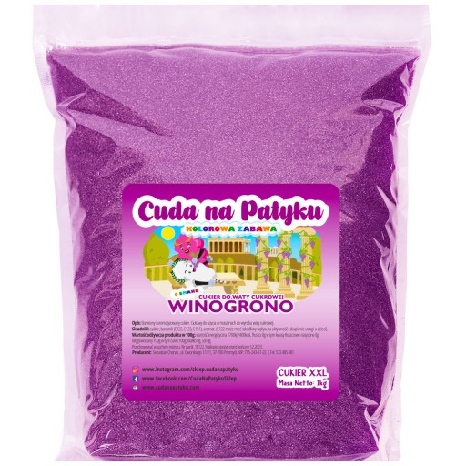 Farebný cukor do stroja na cukrovú vatu, s príchuťou HROZNO 1KG