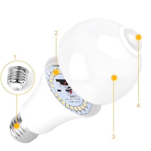 E27 LED žiarovka 12W PIR DUSK MOTION senzor