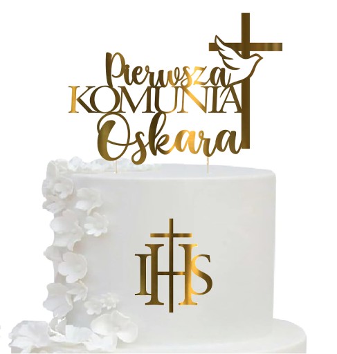 CROSS Topper COMMUNION set IHS ozdoba na tortu s menom
