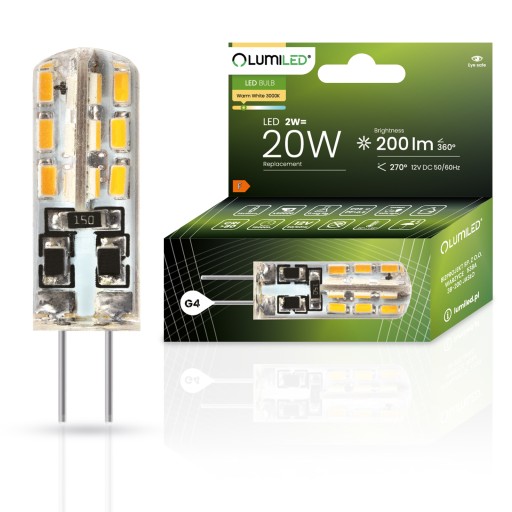 LED CAPSULE žiarovka MINI G4 2W = 20W 3000K TEPLÁ FARBA 12V LUMILED