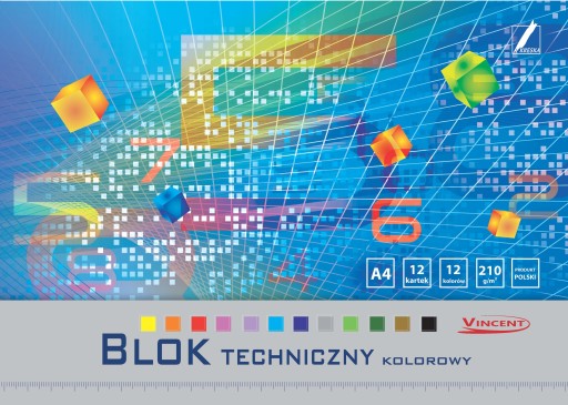 A4 farebný technický blok, 12 listov, 210G VINCENT