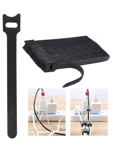 VELCRO PÁSKA ORGANIZÁTOR NA KABEL SVIEČKA KRVAZA 15cm ČIERNA 50 ks