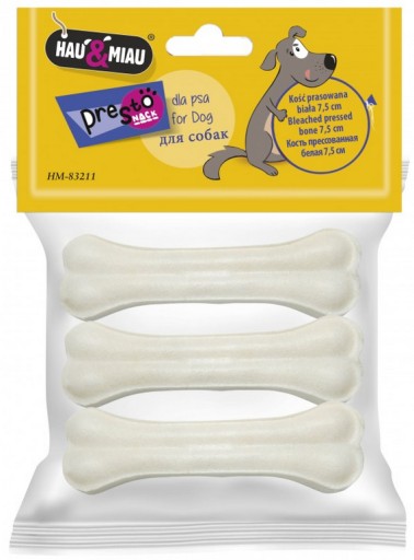 Hau Miau White lisovaná kosť pre psov, 7,5 cm, 3 ks