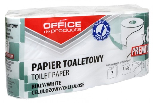 Biely celulózový toaletný papier Kancelárske výrobky Premium 3 vrstvy 8 roliek