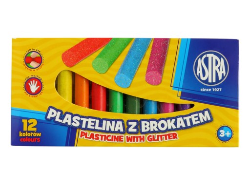 Astra plastelína s trblietkami, 12 farieb, 303107001