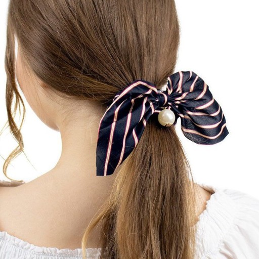 HAIR RUB, SCRUNCHIE pruhovaná šatka, ČIERNA