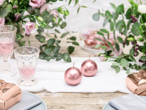 Rose Gold metalizovaná sviečka guľatá Rose Gold sviečka 6cm 1 ks