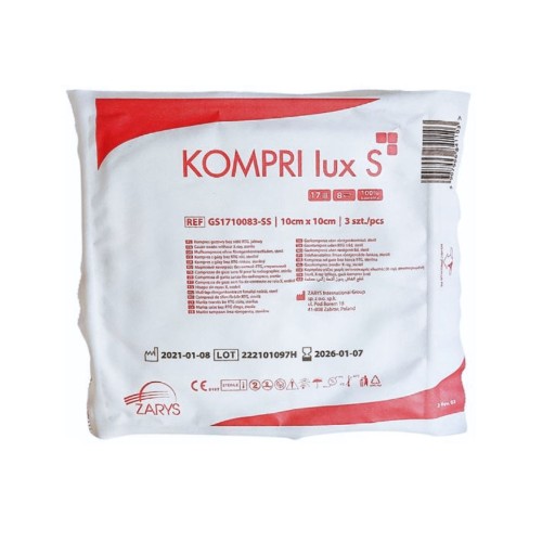 Sterilný gázový obklad 17N8W 10x10cm a' 3ks KOMPRI LUX S Outline