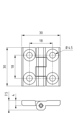 Pánt 30x30 s otvormi, čierny kov