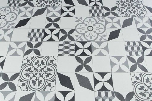 šírka 3 m ŠEDÝ PVC KOBEREC BINGO KOCKY PATCHWORK MOZAIKA BOHO ŠTÝLU