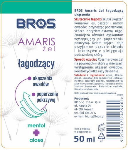 BROS Amaris gél upokojujúci bodnutie hmyzom 50 ml