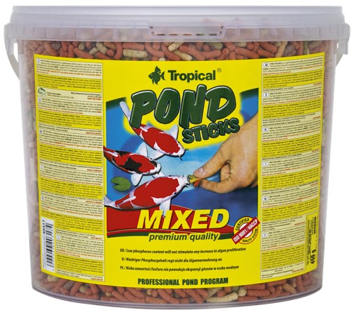Pond Sticks Miešané krmivo pre koi kapry v rybníkoch, 5L tyčinky