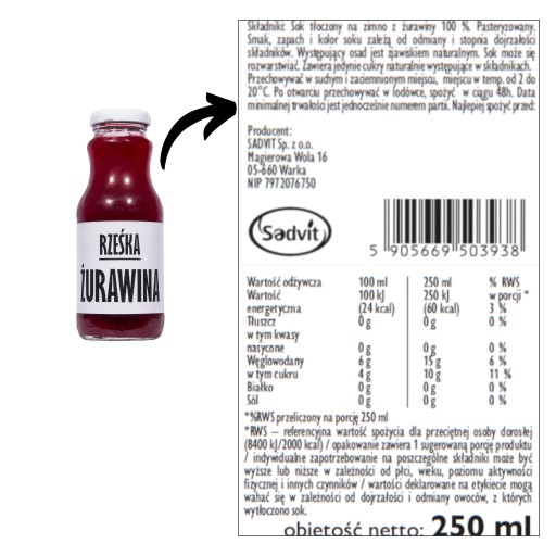 brusnicová šťava 100% brusnica NFC 250ml lisované brusnice pre babku