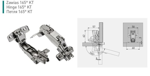 Uhlový záves 165° ZP-KT165H2BE, vedenie H-2